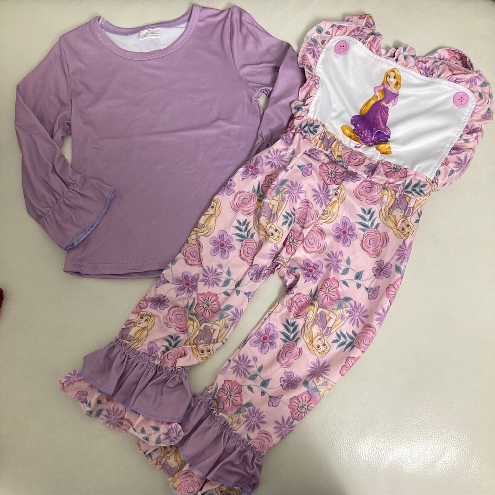 Boutique Rapunzel Romper long ruffle sleeve set